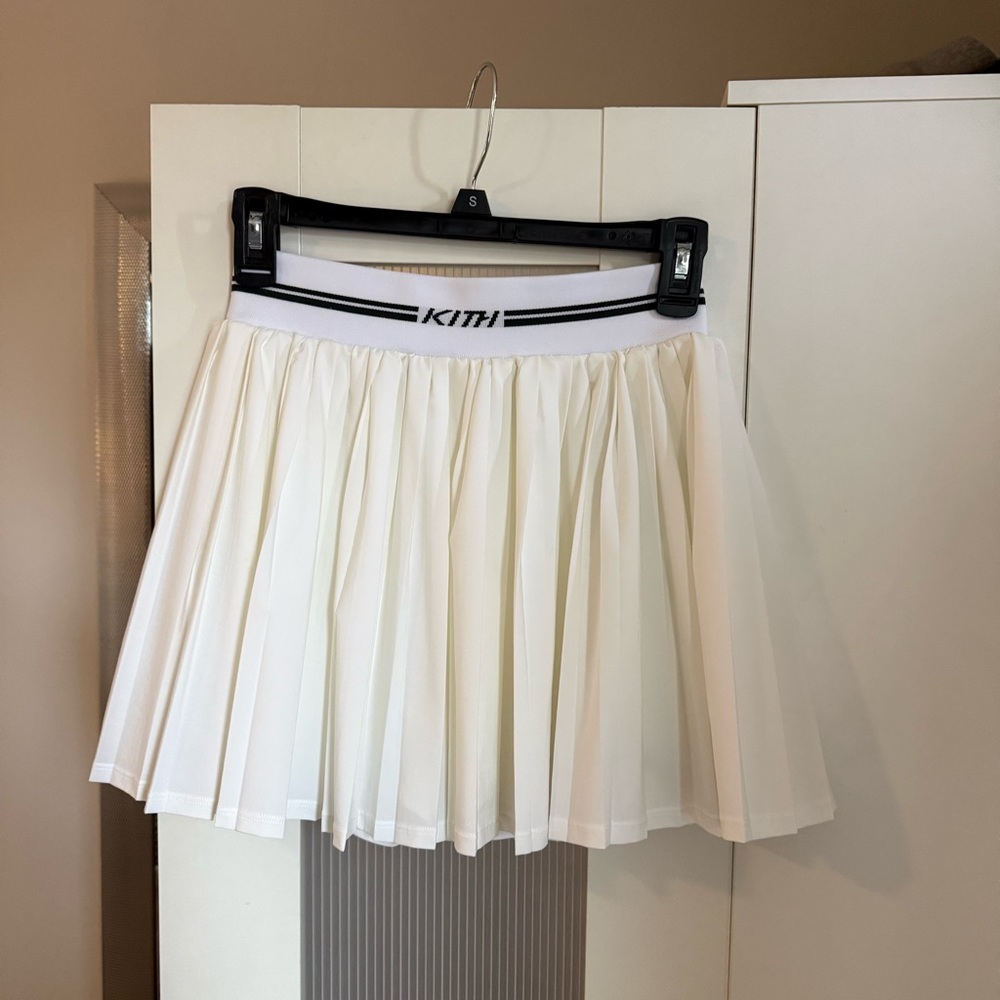 Kith Cream Pleated Skater Skirt with Branded Waistband